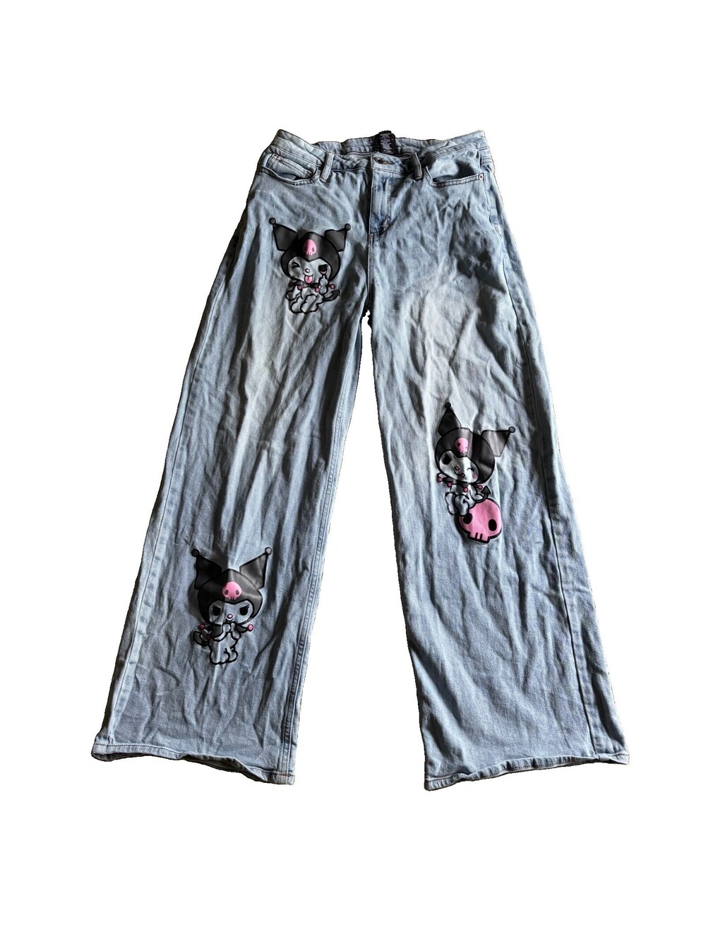 Sanrio Kuromi Size 7 Jeans Leg Wide Flare Light Wash High Rise Baggy Hot Topic